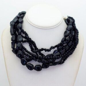 17 inch, Vintage Black Beads Gothic Multi Strand Necklace - T23